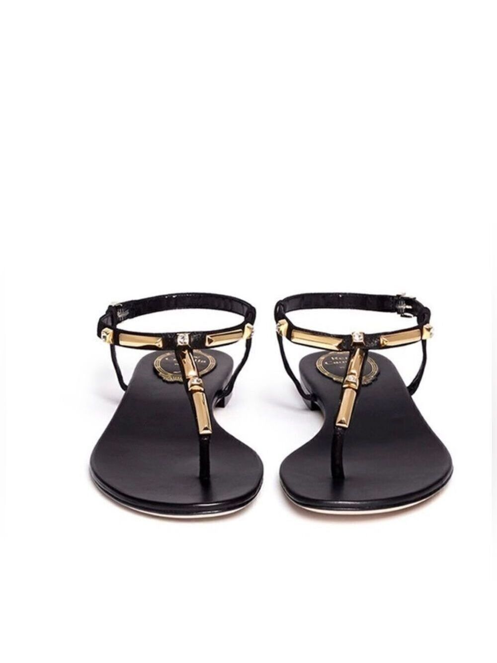 Rene Caovilla Metallic Gold-Tone & Crystal Embellished Flat Sandals